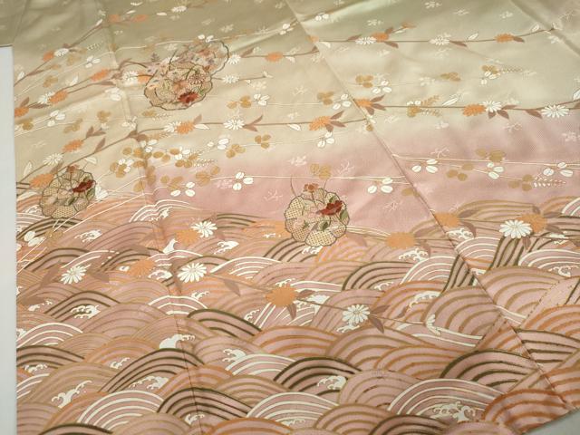 平和屋着物●中国三大刺繍　汕頭刺繍　訪問着　流水花絵皿文　暈し染め　金彩　正絹　逸品　DABD9417ud