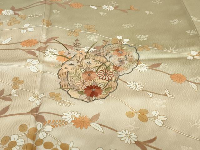 平和屋着物●中国三大刺繍　汕頭刺繍　訪問着　流水花絵皿文　暈し染め　金彩　正絹　逸品　DABD9417ud