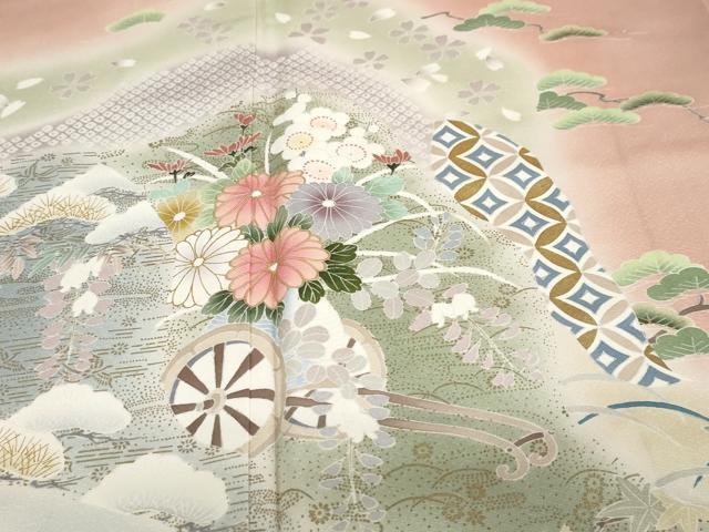 平和屋着物●訪問着　作家物　道長花車文　暈し染め　金彩　正絹　逸品　未使用　DABD9418ud