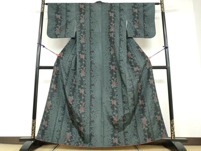 平和屋着物●洗える最高級着物　＜英＞はなぶさ謹製　小紋　草花文　洗える着物　DABD9427ud