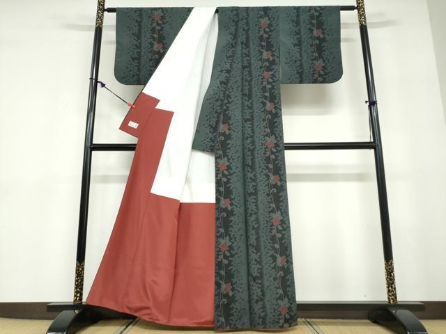 平和屋着物●洗える最高級着物　＜英＞はなぶさ謹製　小紋　草花文　洗える着物　DABD9427ud