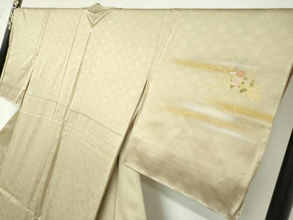 平和屋着物●人間国宝　福田喜三郎　訪問着　刺繍　草花小舟文　暈し染め　金彩　正絹　逸品　DABD9431ud