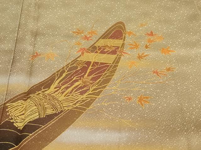 平和屋着物●人間国宝　福田喜三郎　訪問着　刺繍　草花小舟文　暈し染め　金彩　正絹　逸品　DABD9431ud