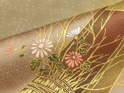 平和屋着物●人間国宝　福田喜三郎　訪問着　刺繍　草花小舟文　暈し染め　金彩　正絹　逸品　DABD9431ud