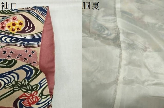 平和屋着物●上質な小紋　紅型　流水草花文　正絹　逸品　DABD9432ud
