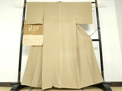 平和屋着物●重要無形文化財　人間国宝　伊勢型紙縞彫師　児玉博　江戸小紋　縞　反端付き　正絹　逸品　DABD9441ud