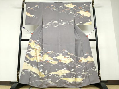 平和屋着物●訪問着　流水梅松文　金彩　正絹　逸品　DABD9443ud