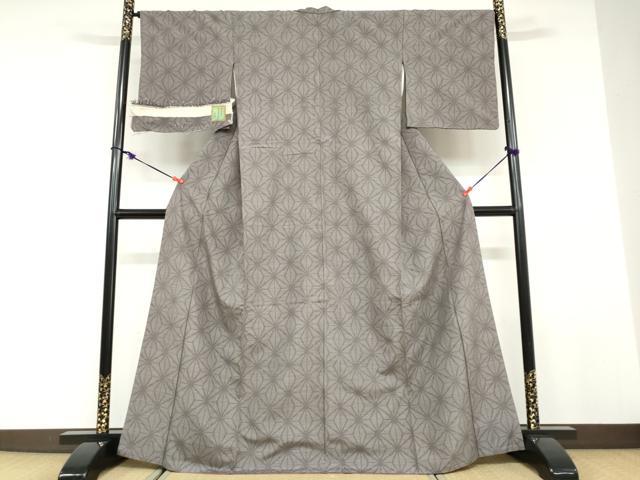 平和屋着物●結城紬　80亀甲　麻の葉文様　反端付き　正絹　逸品　DABD9447ud