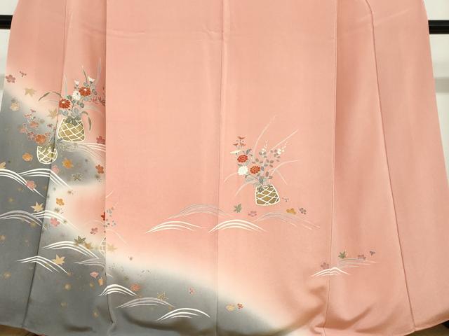 平和屋着物●訪問着　流水飾花文　暈し染め　金彩　鬼しぼ縮緬　正絹　逸品　DABD9448ud