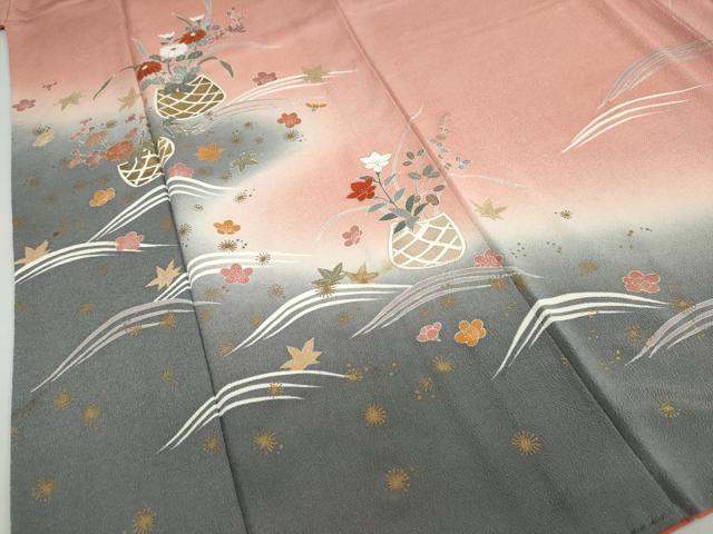 平和屋着物●訪問着　流水飾花文　暈し染め　金彩　鬼しぼ縮緬　正絹　逸品　DABD9448ud