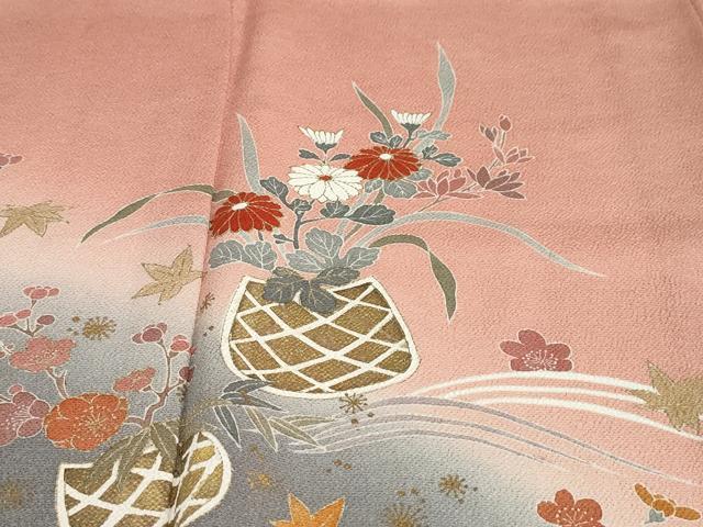 平和屋着物●訪問着　流水飾花文　暈し染め　金彩　鬼しぼ縮緬　正絹　逸品　DABD9448ud