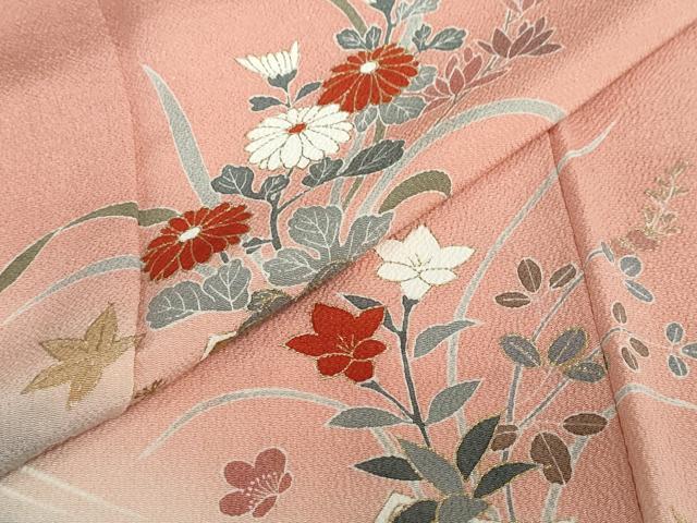 平和屋着物●訪問着　流水飾花文　暈し染め　金彩　鬼しぼ縮緬　正絹　逸品　DABD9448ud