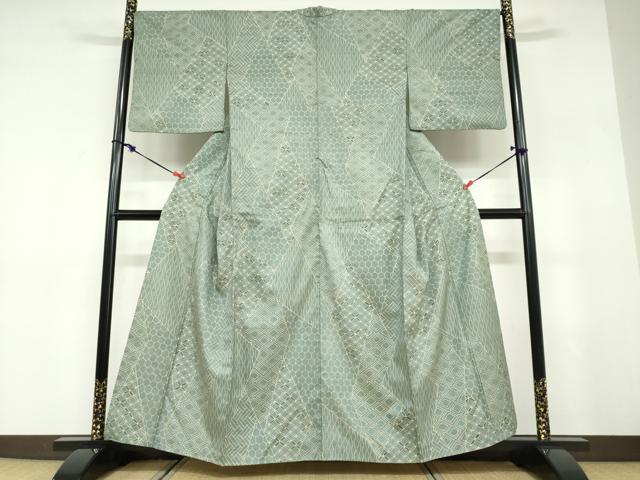 平和屋着物●上質な小紋　紬地　ろうけつ染め　切嵌吉祥文　正絹　逸品　DABD9449ud