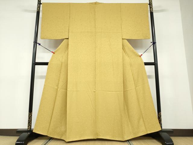 平和屋着物●上質な色無地　更紗花唐草地紋　芥子色　さが美扱い　正絹　逸品　DABD9453ud
