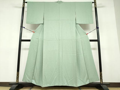平和屋着物●上質な色無地　紋意匠　若葉色　正絹　逸品　DABD9454ud