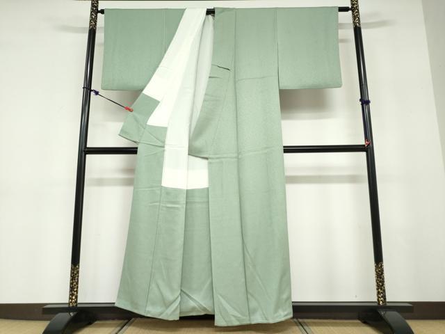 平和屋着物●上質な色無地　紋意匠　若葉色　正絹　逸品　DABD9454ud