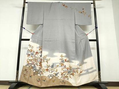 平和屋着物●訪問着　刺繍　草花籬文　金彩　正絹　逸品　未使用　DABD9462ud