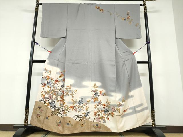 平和屋着物●訪問着　刺繍　草花籬文　金彩　正絹　逸品　未使用　DABD9462ud