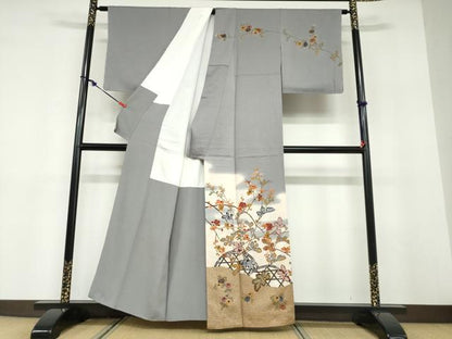 平和屋着物●訪問着　刺繍　草花籬文　金彩　正絹　逸品　未使用　DABD9462ud