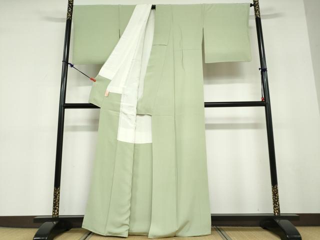 平和屋着物●上質な色無地　若菜色　正絹　逸品　DABD9468ud