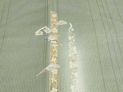 平和屋着物●訪問着　扇面草花文　暈し染め　金彩　正絹　逸品　DABD9469ud