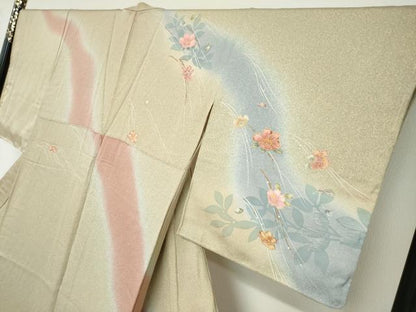 平和屋着物●訪問着　作家物　駒刺繍　草花文　暈し染め　金彩　正絹　逸品　未使用　DABD9470ud