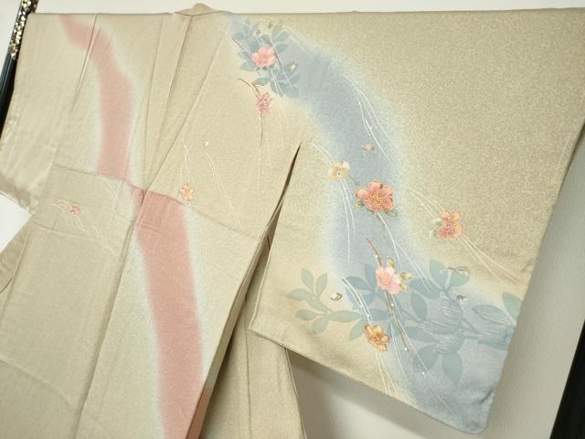 平和屋着物●訪問着　作家物　駒刺繍　草花文　暈し染め　金彩　正絹　逸品　未使用　DABD9470ud