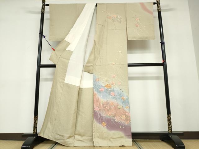 平和屋着物●訪問着　作家物　駒刺繍　草花文　暈し染め　金彩　正絹　逸品　未使用　DABD9470ud