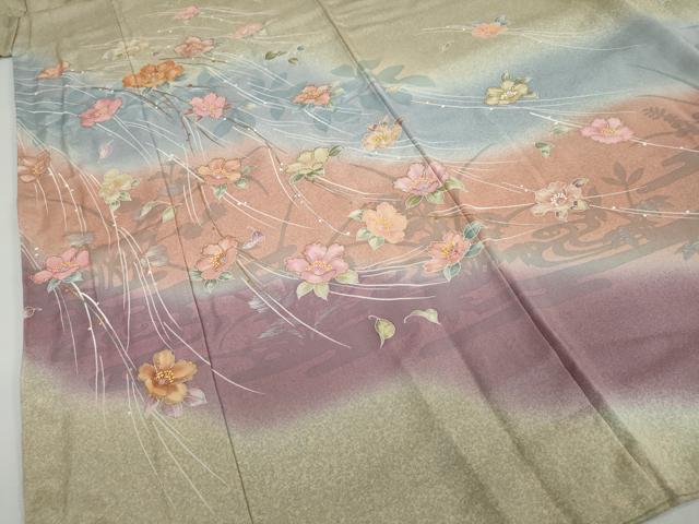 平和屋着物●訪問着　作家物　駒刺繍　草花文　暈し染め　金彩　正絹　逸品　未使用　DABD9470ud