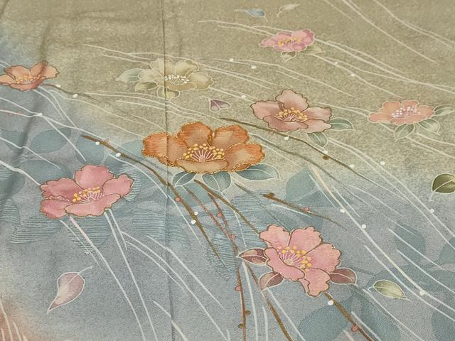 平和屋着物●訪問着　作家物　駒刺繍　草花文　暈し染め　金彩　正絹　逸品　未使用　DABD9470ud