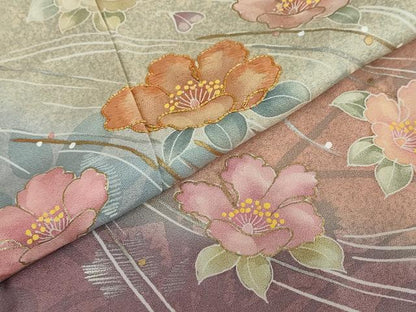 平和屋着物●訪問着　作家物　駒刺繍　草花文　暈し染め　金彩　正絹　逸品　未使用　DABD9470ud