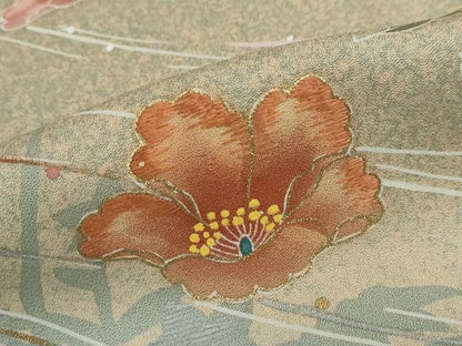 平和屋着物●訪問着　作家物　駒刺繍　草花文　暈し染め　金彩　正絹　逸品　未使用　DABD9470ud