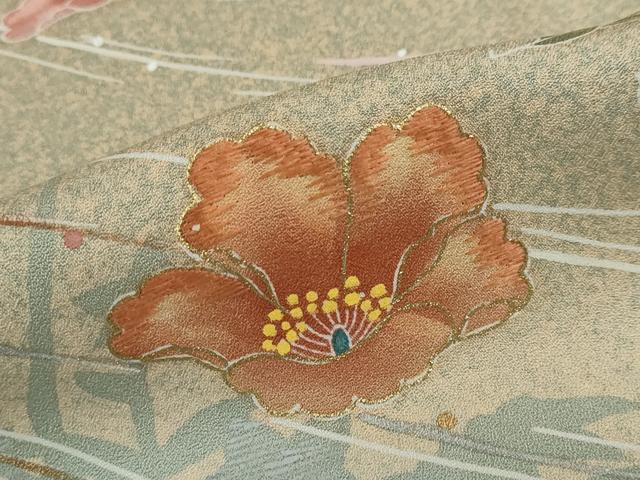 平和屋着物●訪問着　作家物　駒刺繍　草花文　暈し染め　金彩　正絹　逸品　未使用　DABD9470ud