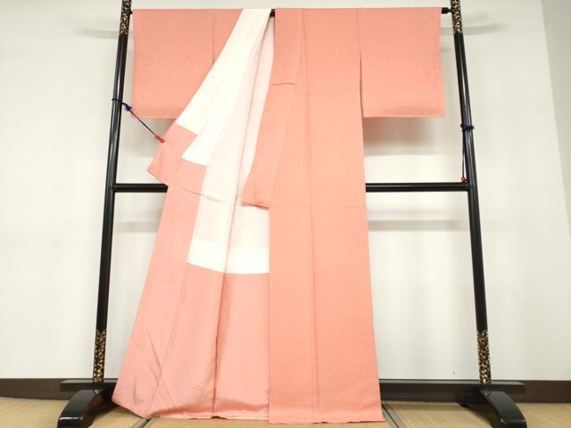 平和屋着物▽上質な色無地　単衣　霞地紋　赤香色　正絹　逸品　DAAX3111az 平和屋着物○上質な色無地 霞地紋 東雲色 正絹 逸品 未使用