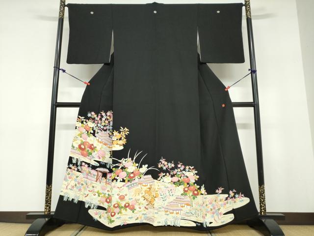 平和屋着物●本加賀友禅作家　東藤岳　黒留袖　風景草花文　正絹　逸品　DABD9475ud