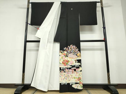 平和屋着物●本加賀友禅作家　東藤岳　黒留袖　風景草花文　正絹　逸品　DABD9475ud