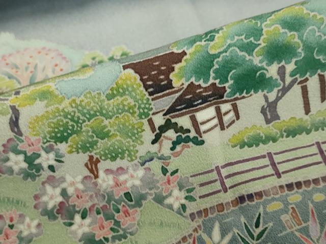 平和屋着物●豪華黒留袖　友禅　作家物　流水風景草花文　暈し染め　正絹　逸品　DABD9476ud