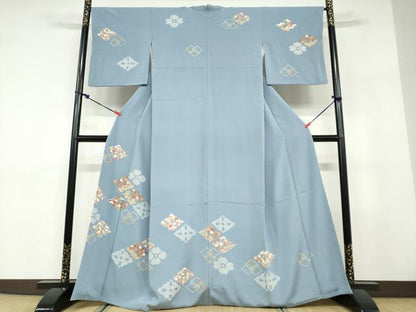 平和屋着物●訪問着　刺繍　菱草花文　金彩　正絹　逸品　DABD9482ud