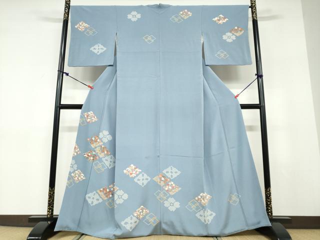 平和屋着物●訪問着　刺繍　菱草花文　金彩　正絹　逸品　DABD9482ud