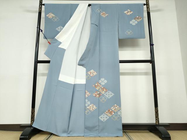 平和屋着物●訪問着　刺繍　菱草花文　金彩　正絹　逸品　DABD9482ud