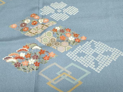 平和屋着物●訪問着　刺繍　菱草花文　金彩　正絹　逸品　DABD9482ud