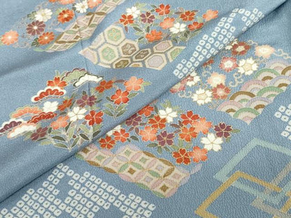 平和屋着物●訪問着　刺繍　菱草花文　金彩　正絹　逸品　DABD9482ud