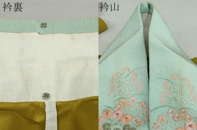 平和屋着物●長襦袢　無双仕立て　霞地紋　芥子色　半衿刺繍　正絹　逸品　DABD9485ud