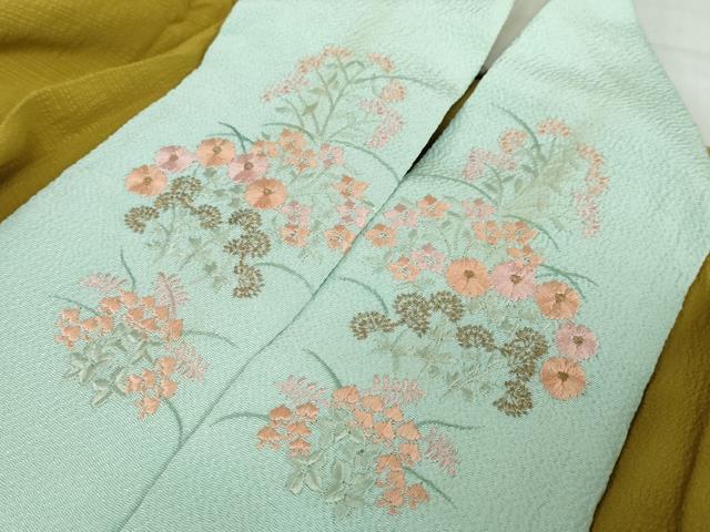 平和屋着物●長襦袢　無双仕立て　霞地紋　芥子色　半衿刺繍　正絹　逸品　DABD9485ud