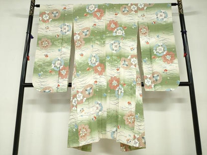 平和屋着物●振袖用長襦袢　袷　草花丸文　半衿刺繍　正絹　逸品　DABD9486ud