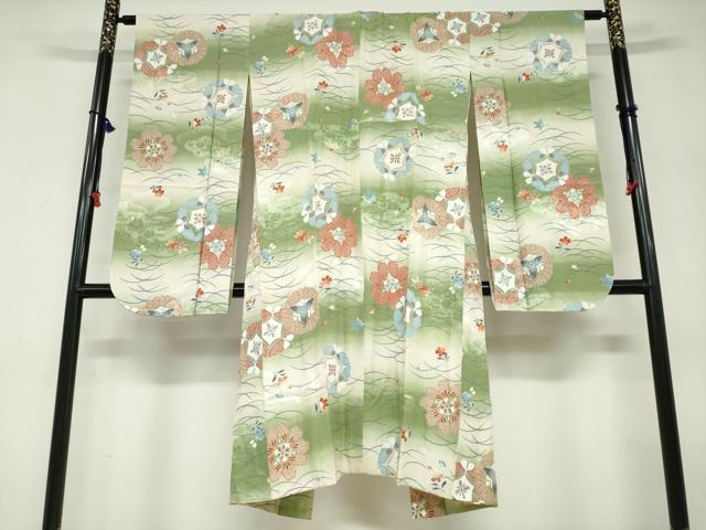 平和屋着物●振袖用長襦袢　袷　草花丸文　半衿刺繍　正絹　逸品　DABD9486ud