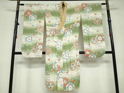 平和屋着物●振袖用長襦袢　袷　草花丸文　半衿刺繍　正絹　逸品　DABD9486ud