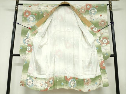 平和屋着物●振袖用長襦袢　袷　草花丸文　半衿刺繍　正絹　逸品　DABD9486ud