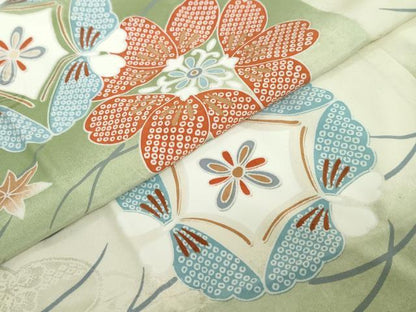 平和屋着物●振袖用長襦袢　袷　草花丸文　半衿刺繍　正絹　逸品　DABD9486ud