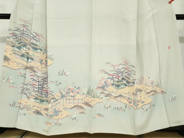 平和屋着物●訪問着　友禅　作家物　流水風景草花文　正絹　逸品　DABD9487ud